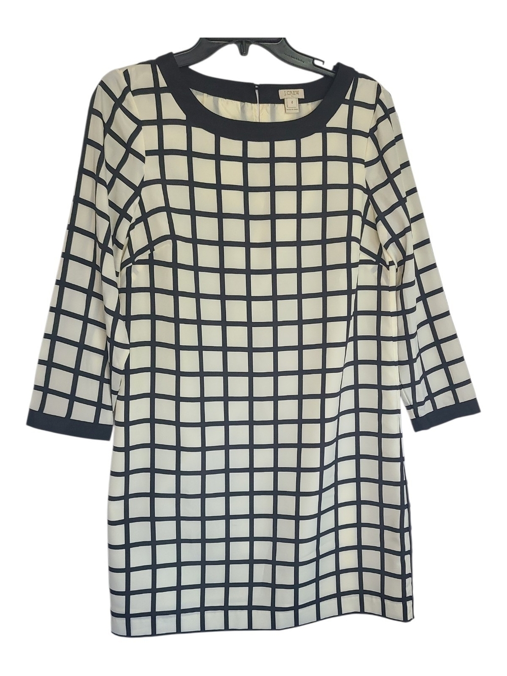 J.Crew Windowpane Grid Shift Dress Black White Size 4 B3853